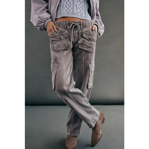 Free People Tahiti Cargo Utility Pants Ash Blown Gray Size L Drawstring Y2K Boho